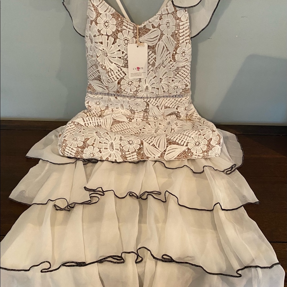 NEW WITH TAGS LACE CREAM AND BLACK DRESS